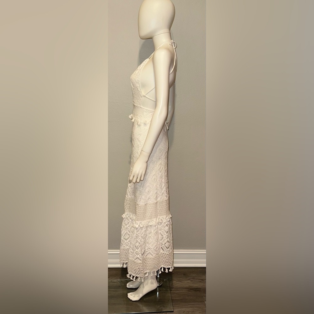 NIGHTCAP Free People *Lima* white crochet lace midi dress w tassels L - Picture 10 of 13